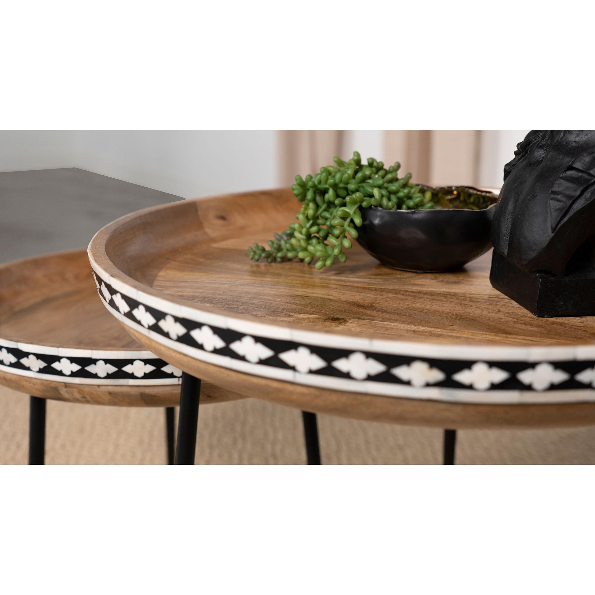  Coaster Furniture Ollie 930193 2-piece Solid Wood Bone Inlay Nesting Table - Natural IMAGE 10