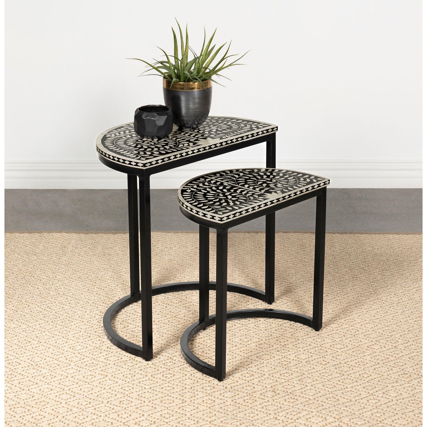  Coaster Furniture Zakiya 930195 2-piece Demilune Nesting Table Set - Black and White IMAGE 2