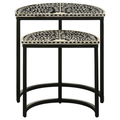  Coaster Furniture Zakiya 930195 2-piece Demilune Nesting Table Set - Black and White IMAGE 4