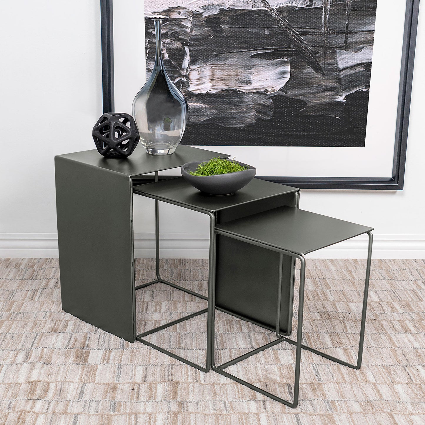 Coaster Furniture Imez 930250 3-piece Rectangular Metal Nesting Table Set - Grey IMAGE 6
