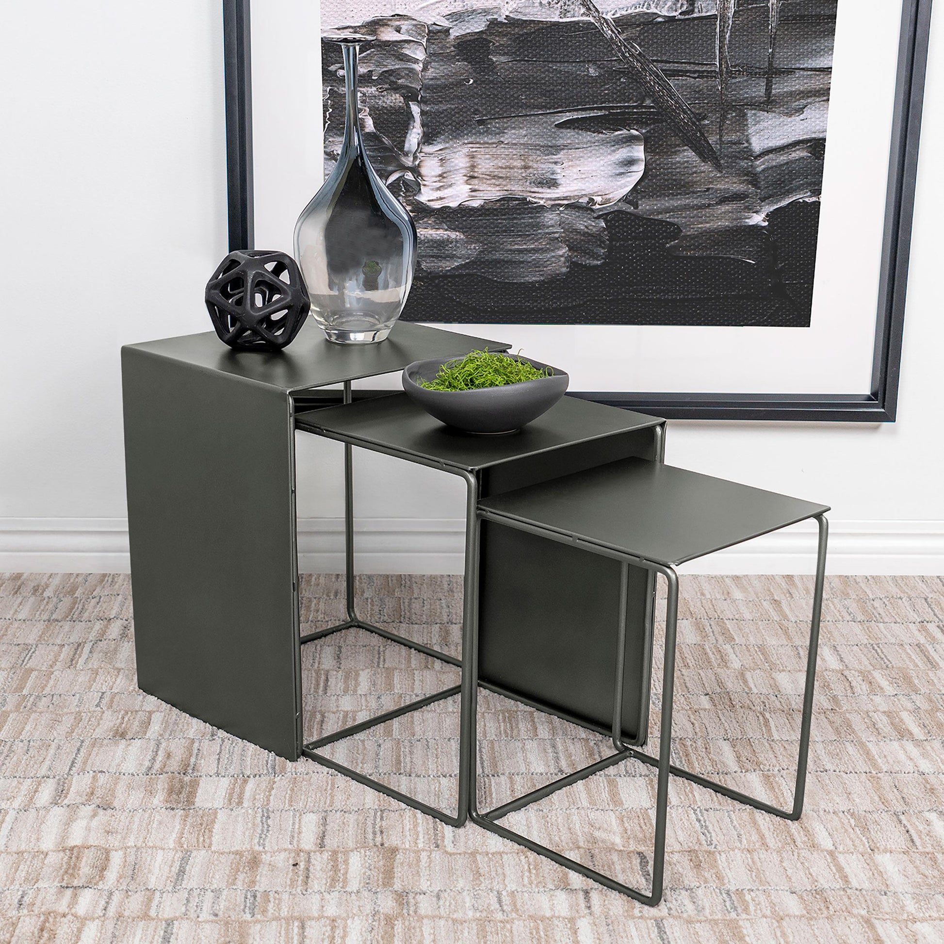 Coaster Furniture Imez 930250 3-piece Rectangular Metal Nesting Table Set - Grey IMAGE 6