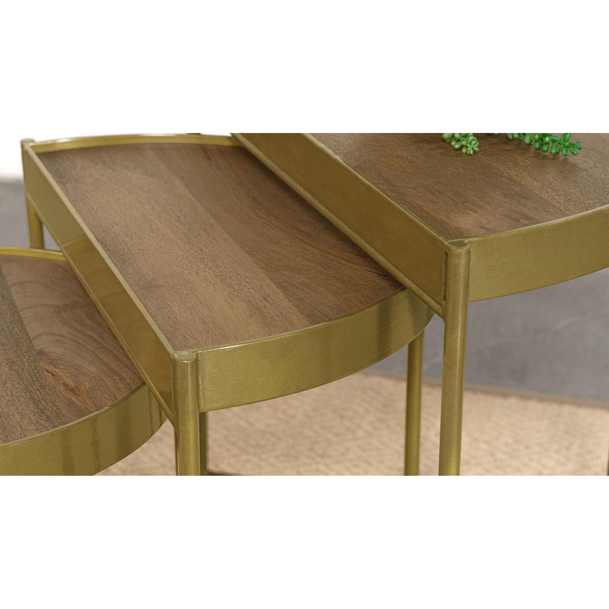 Coaster Furniture Tristen 936156 3-Piece Demilune Nesting Table - Brown and Gold IMAGE 6