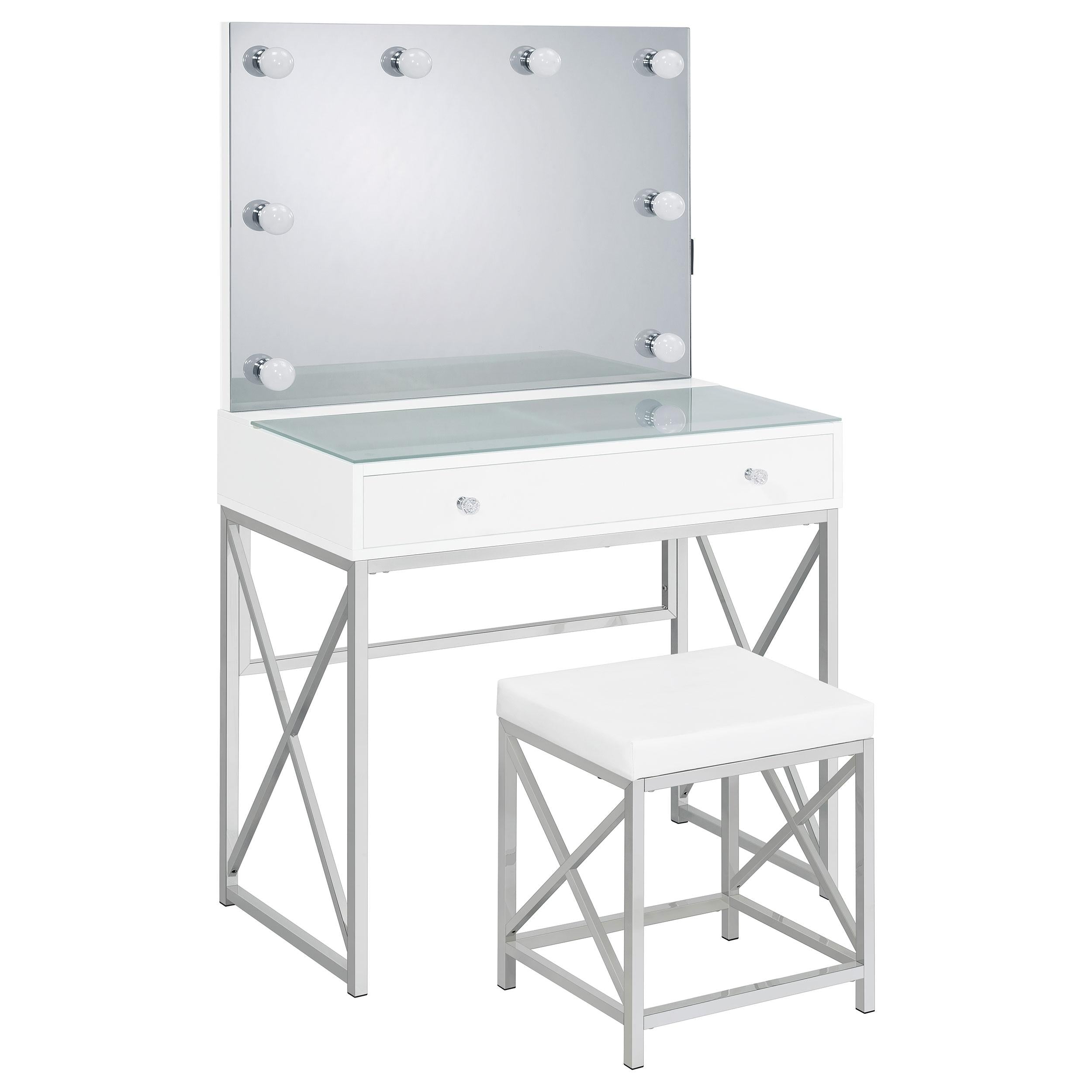 Coaster Furniture Eliza 936164 Vanity Set with Lighting & Stool - White and Chrome IMAGE 1