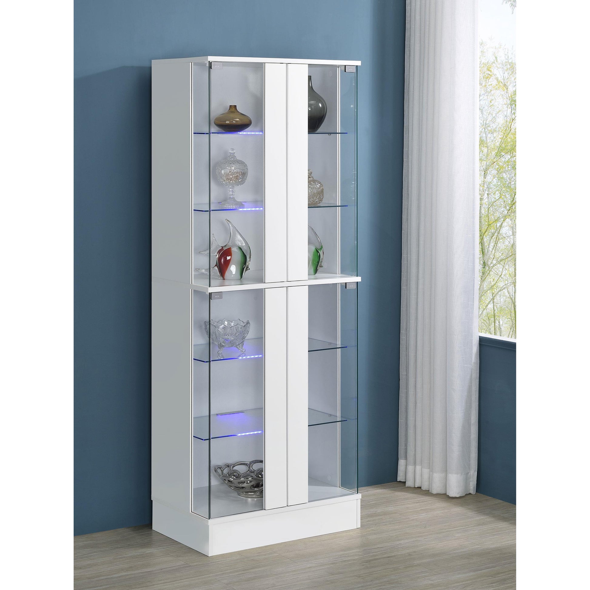 Coaster Furniture Cabra 950397 4-door LED Curio Display Cabinet - White High Gloss IMAGE 12