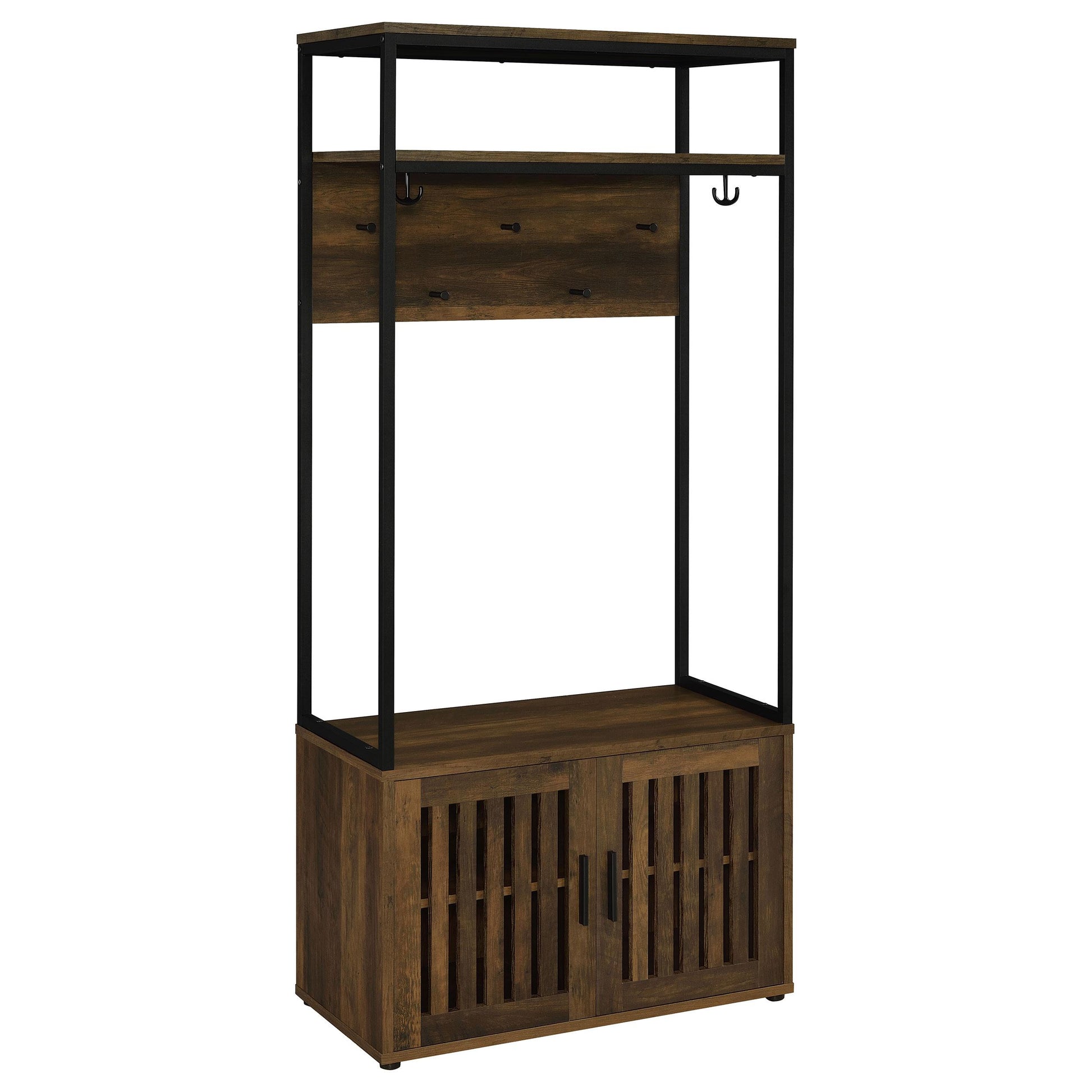 Coaster Furniture Quincy 980006 2-door Coat Rack Hall Tree Storage Bench - Dark Pine IMAGE 1