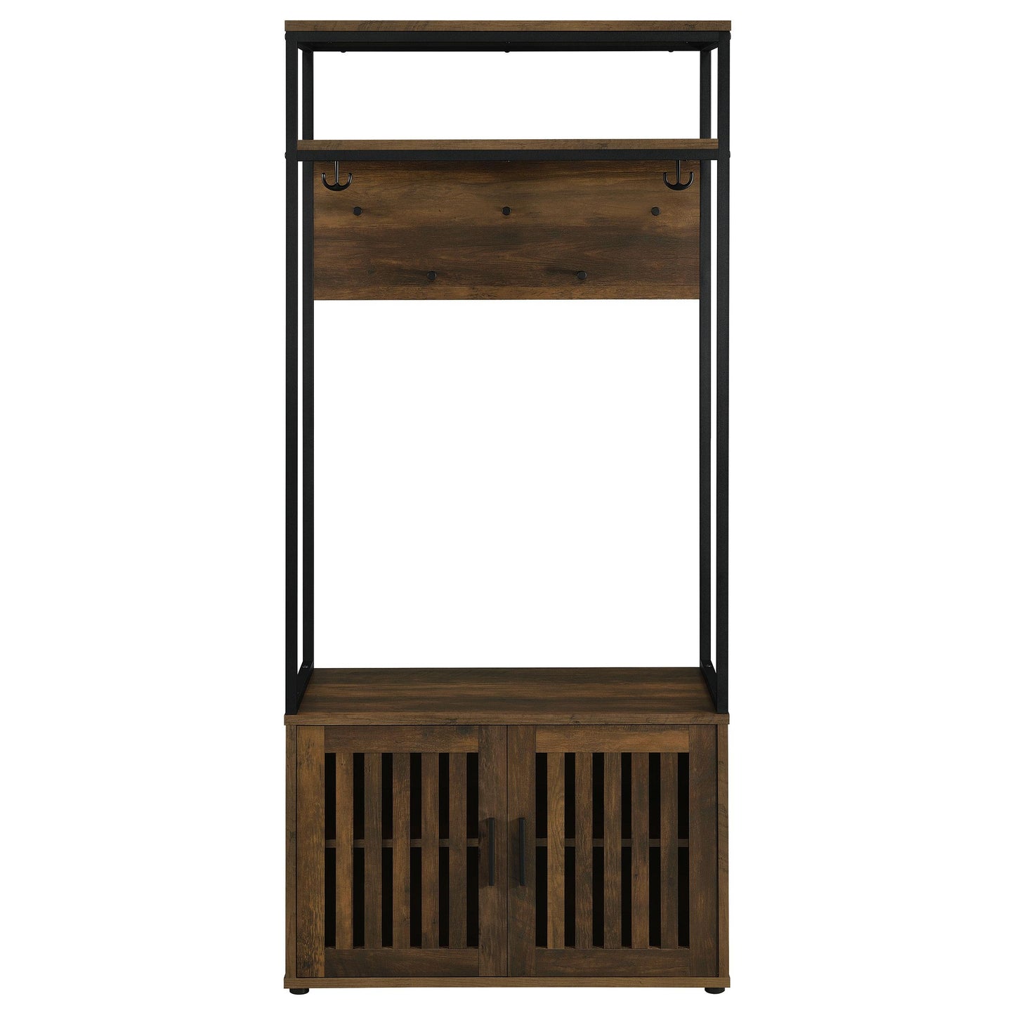 Coaster Furniture Quincy 980006 2-door Coat Rack Hall Tree Storage Bench - Dark Pine IMAGE 4