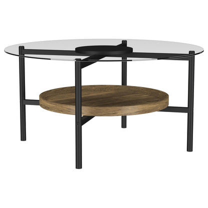 Coaster Furniture Delfin 721618 Round Glass Top Coffee Table - Black and Brown IMAGE 1