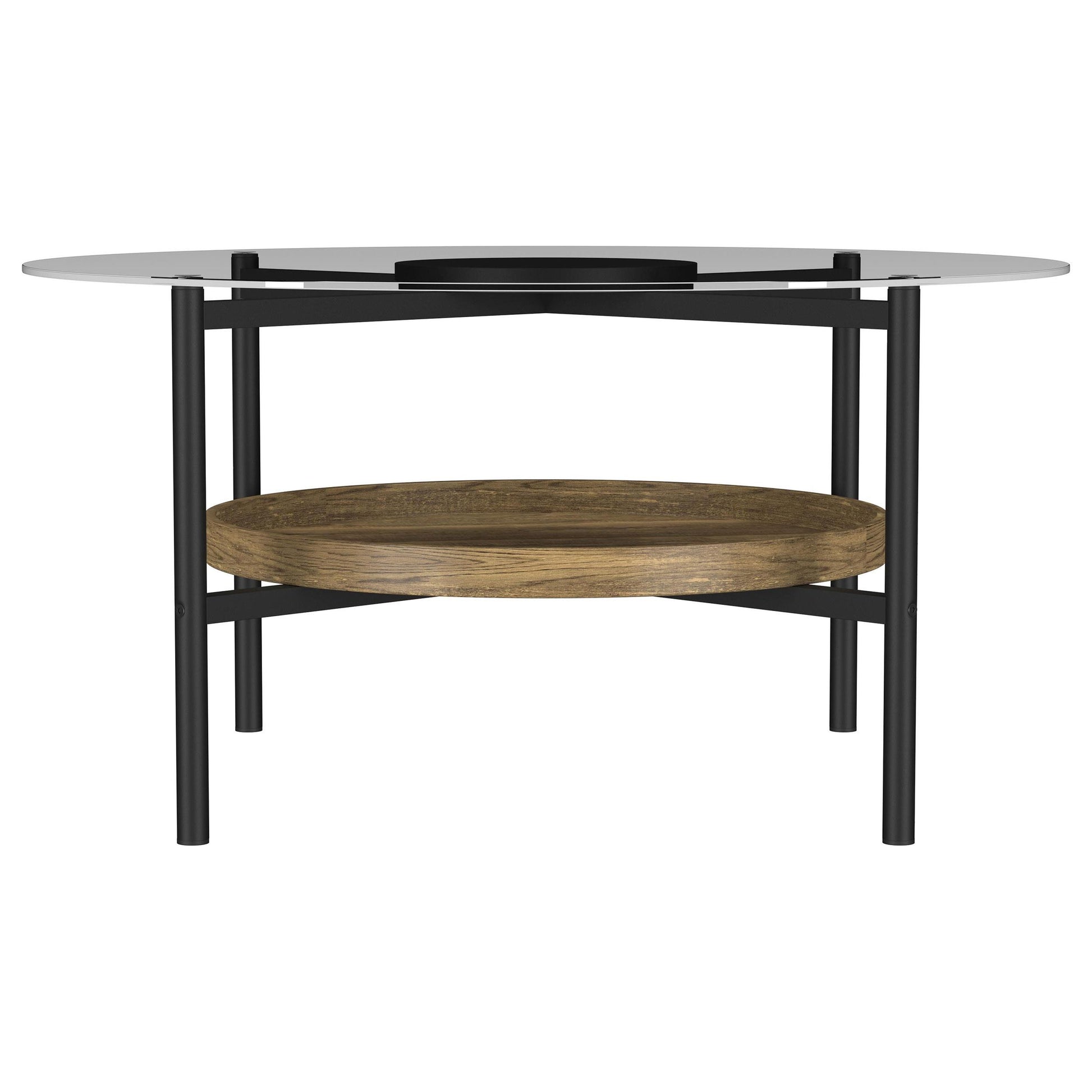Coaster Furniture Delfin 721618 Round Glass Top Coffee Table - Black and Brown IMAGE 2