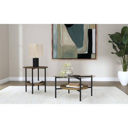 Coaster Furniture Delfin 721618 Round Glass Top Coffee Table - Black and Brown IMAGE 6