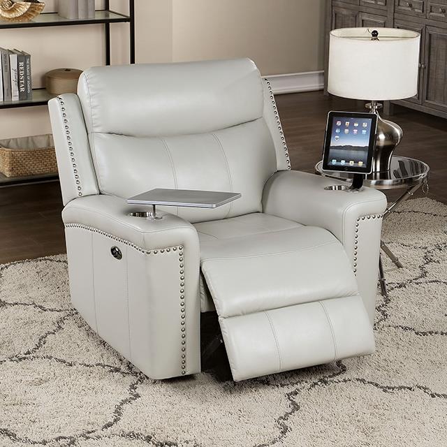  Furniture of America Florine Power Leather Recliner CM6252LG-CH-PM IMAGE 1