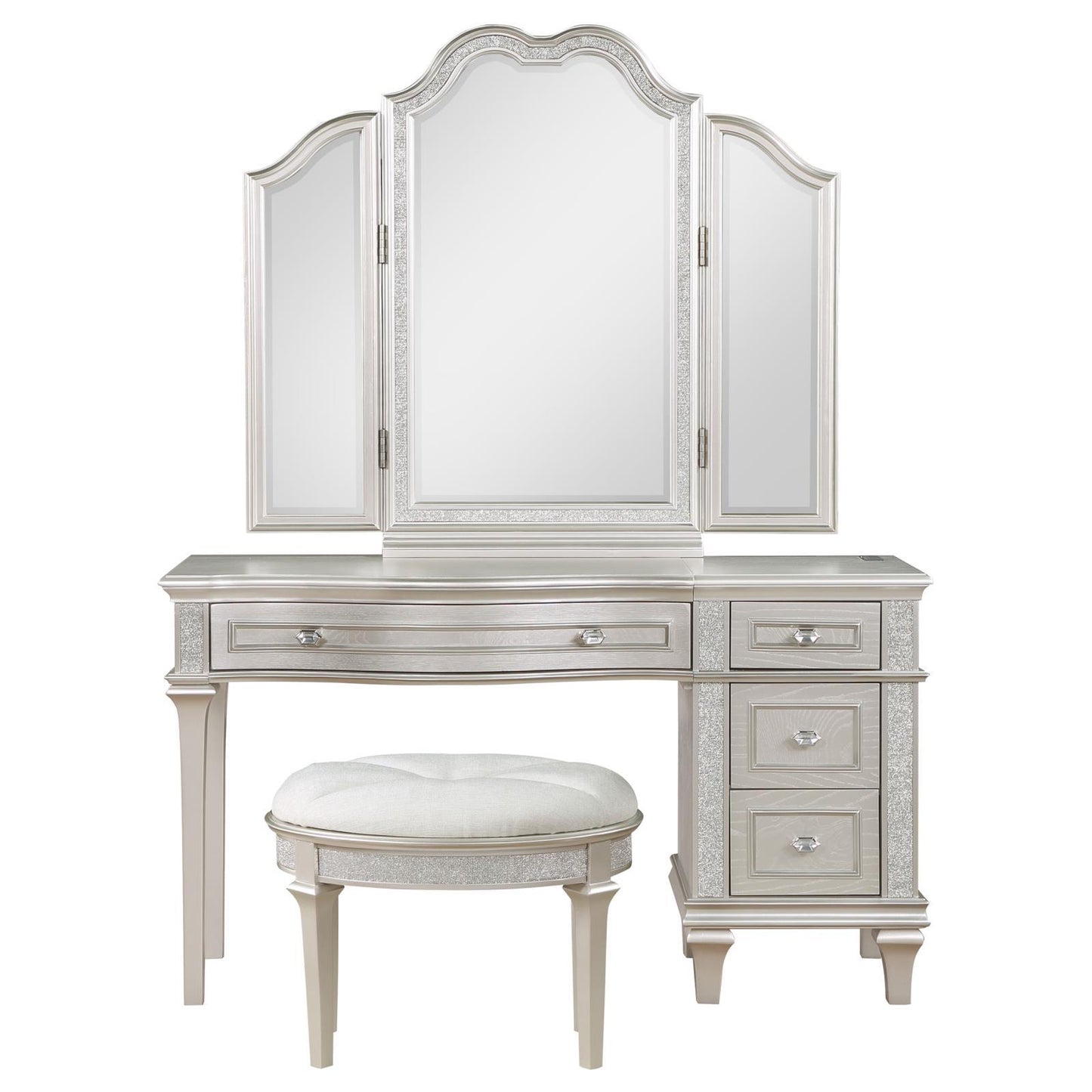  Coaster Furniture Evangeline 223397-SET 4-drawer Vanity Set with Stool - Silver Oak IMAGE 2