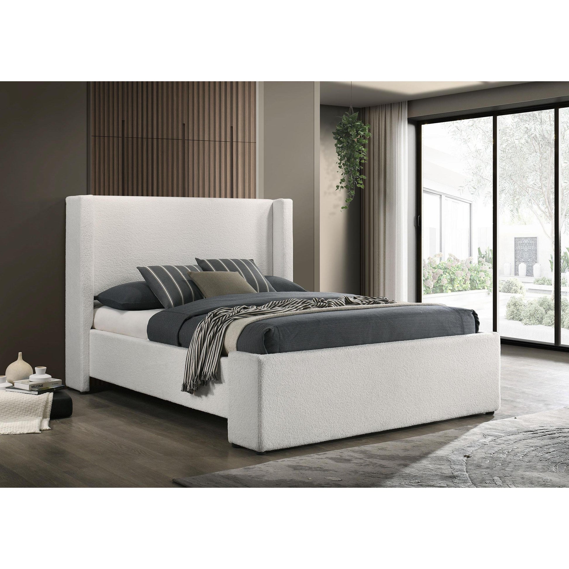 Coaster Furniture Alamosa 310078Q Boucle Upholstered Queen Wingback Bed - White IMAGE 2