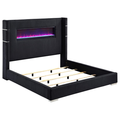 Coaster Furniture Tisdall 306031Q Upholstered Queen Flame Visualizer Bed - Black IMAGE 2