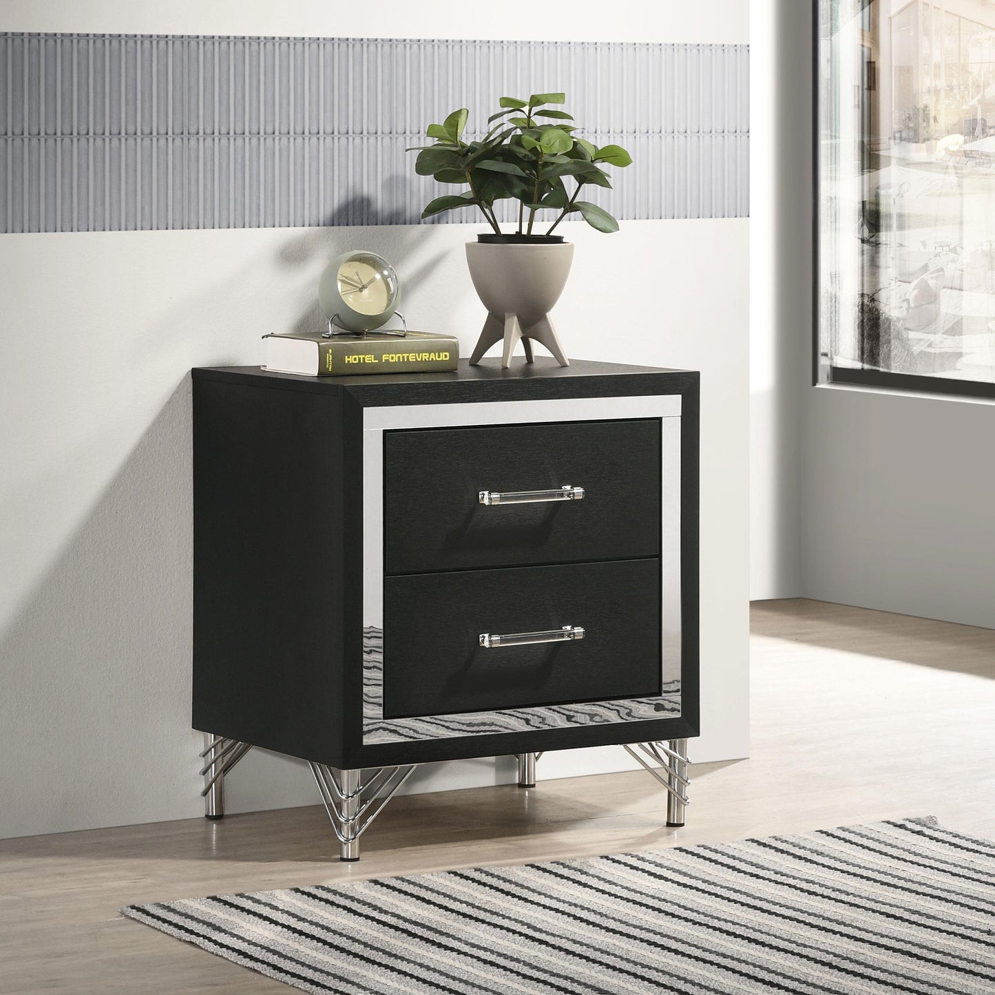 Coaster Furniture Lucia 224992 2-Drawer Nightstand Bedside Table - Black IMAGE 2