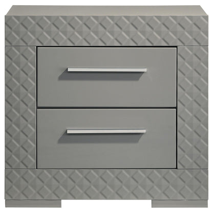 Coaster Furniture Ives 224972 2-Drawer Nightstand Bedside Table - Grey High Gloss IMAGE 3