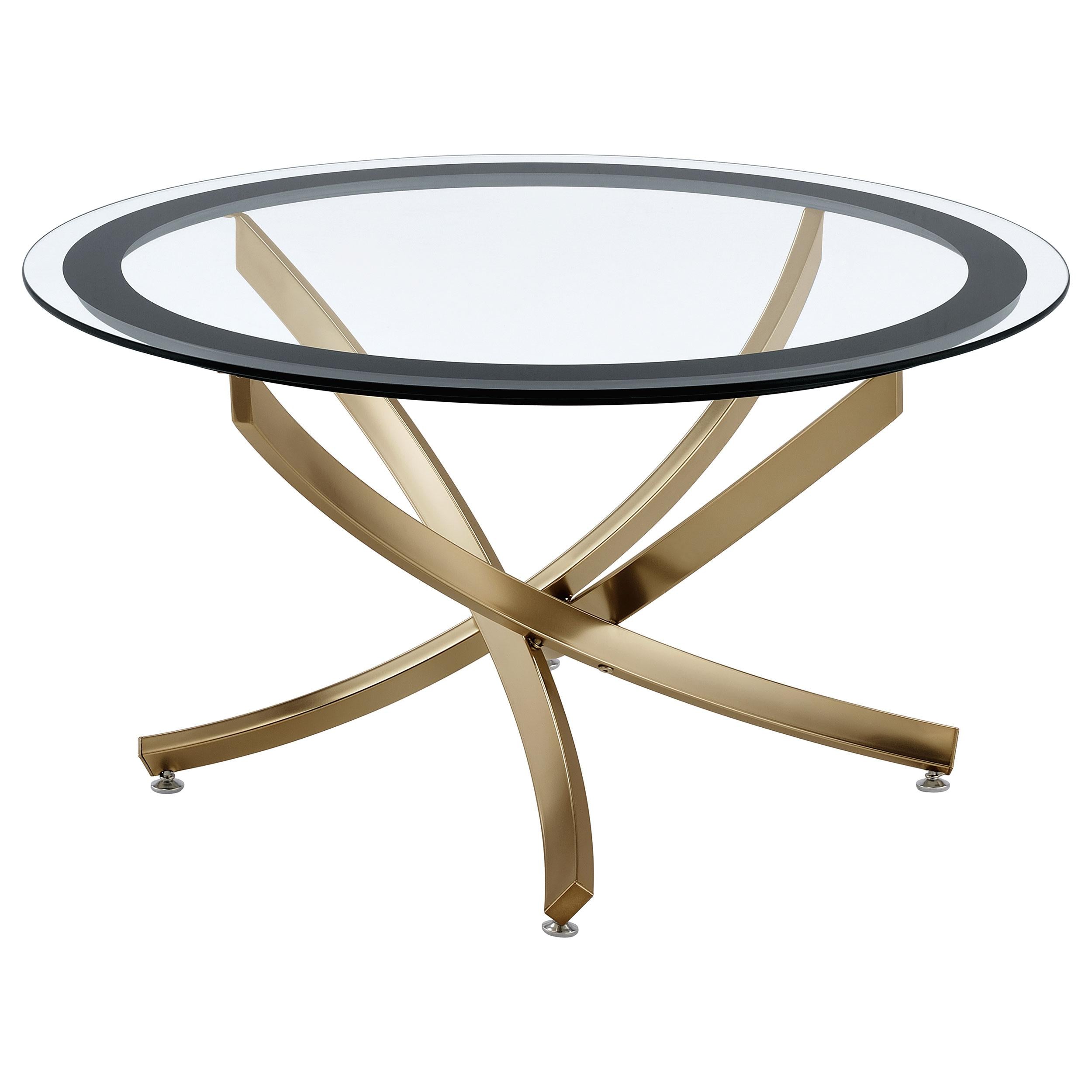 Coaster Furniture Brooke 707888 Round Glass Top Coffee Table Metal Base - Brass IMAGE 1