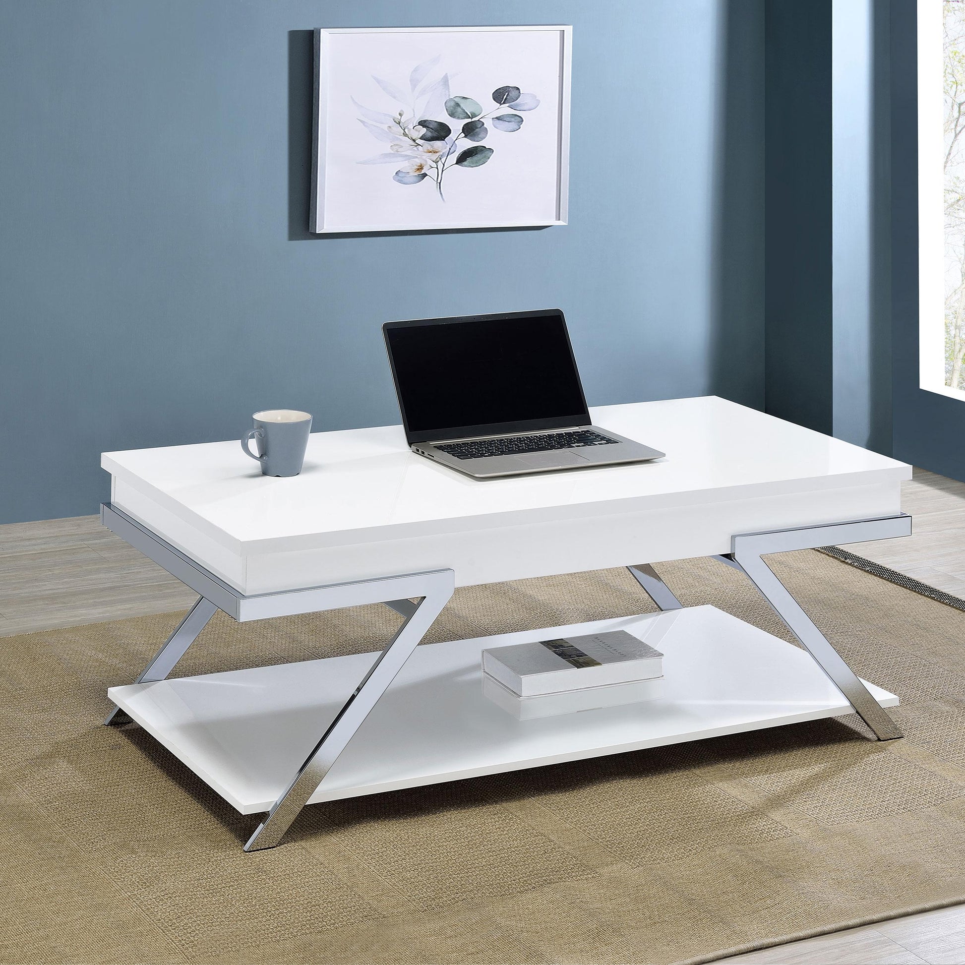 Coaster Furniture Marcia 708158 Rectangular Lift Top Coffee Table - White High Gloss IMAGE 2