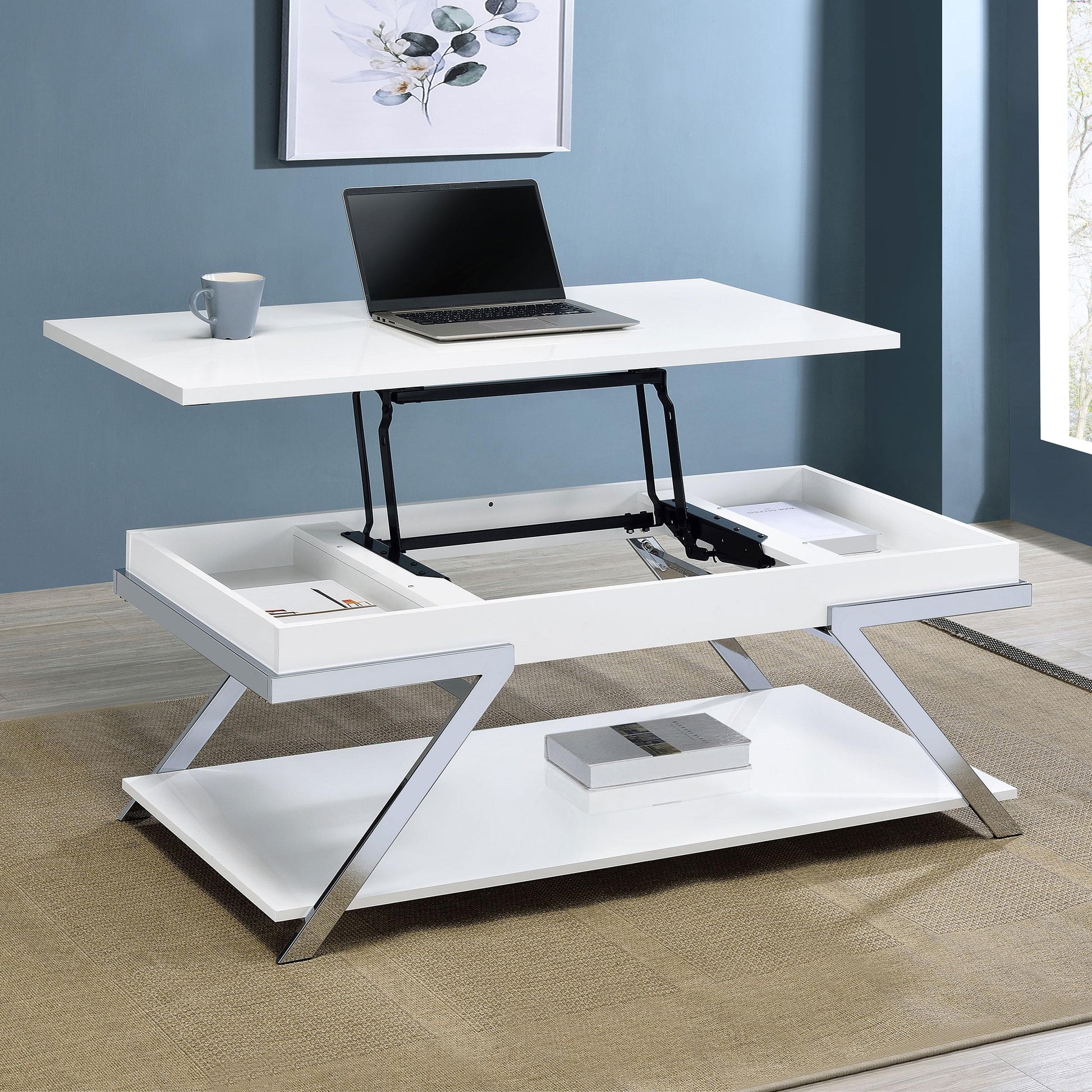 Coaster Furniture Marcia 708158 Rectangular Lift Top Coffee Table - White High Gloss IMAGE 3