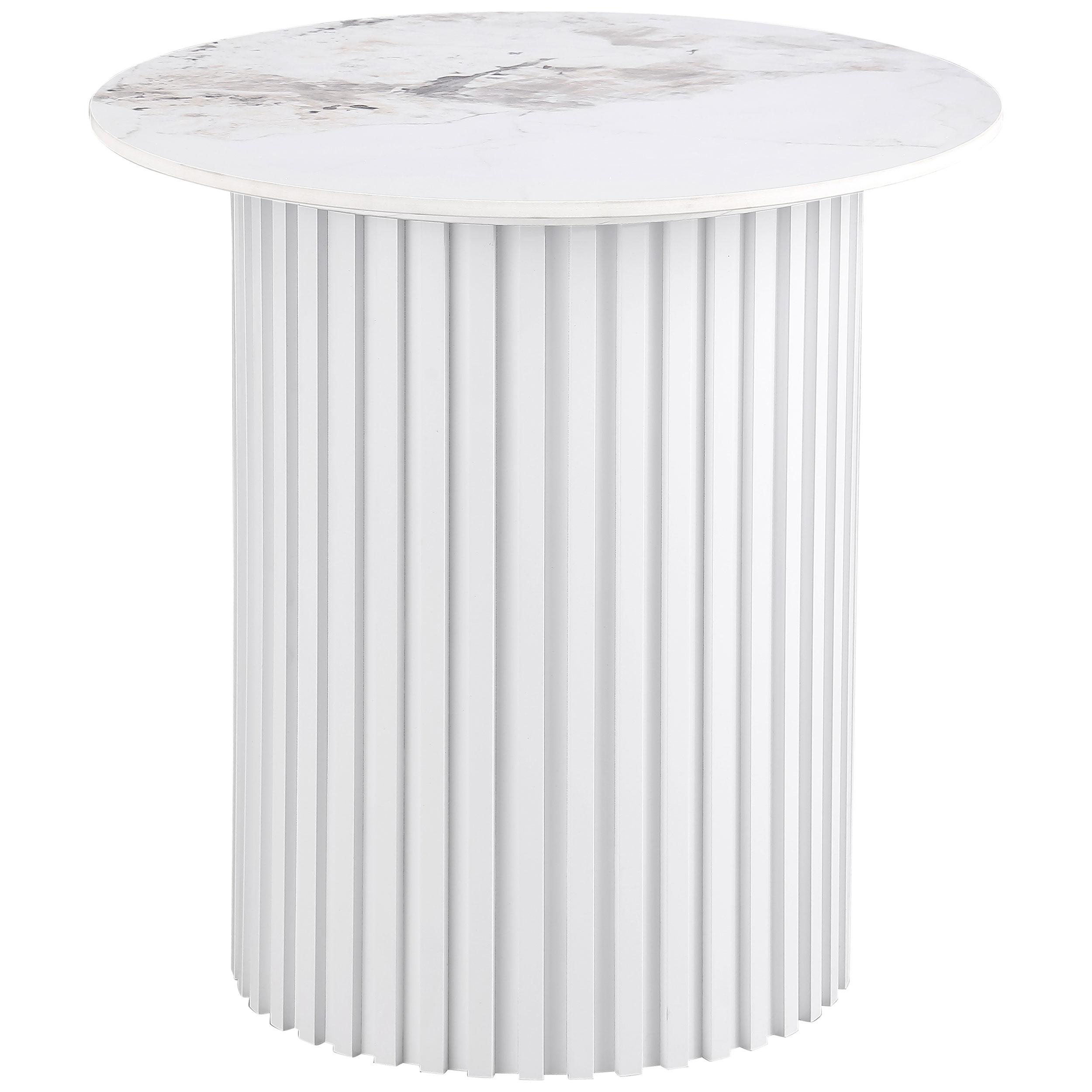  Coaster Furniture Rowena 708337 Round Sintered Stone End Table - White Faux Marble IMAGE 1