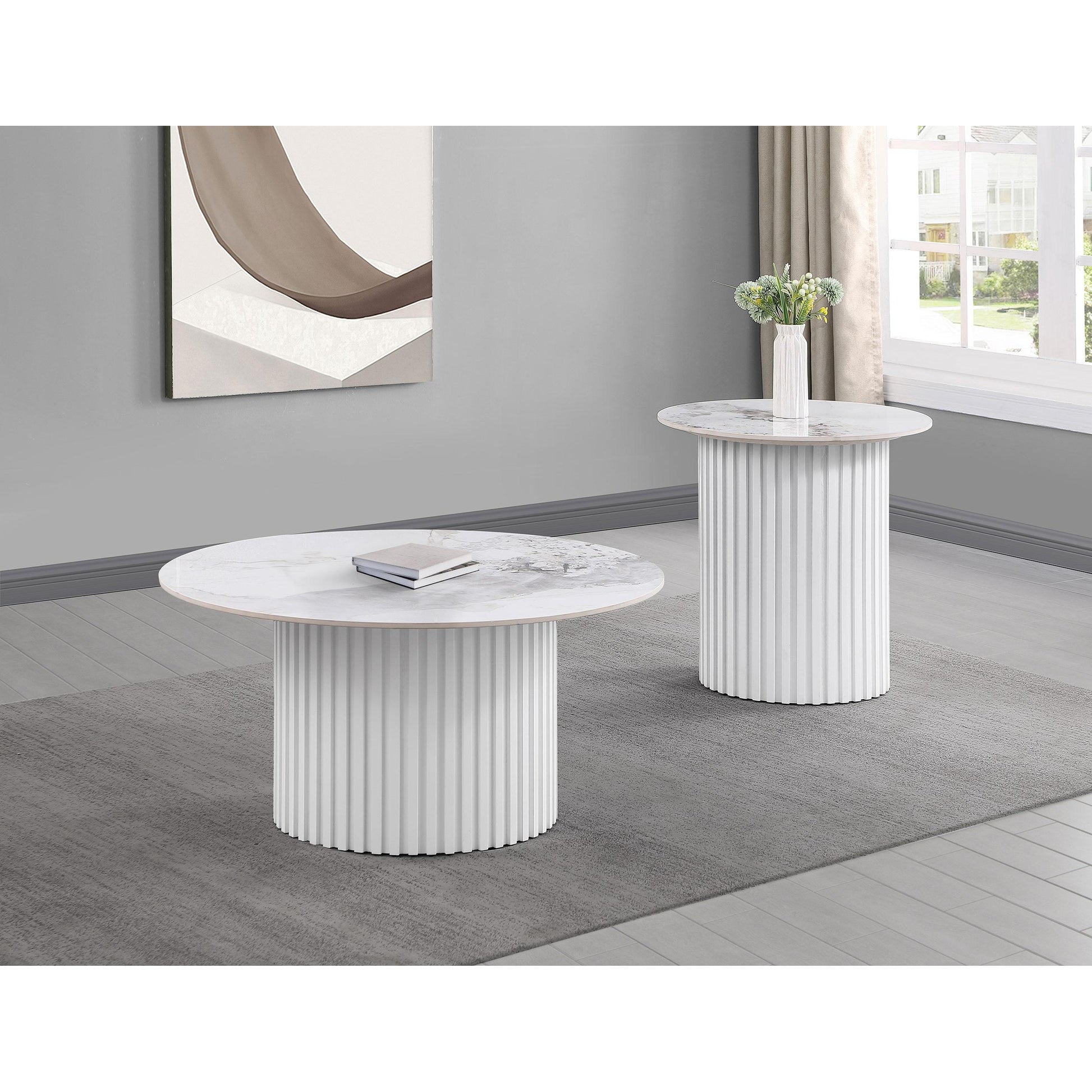  Coaster Furniture Rowena 708337 Round Sintered Stone End Table - White Faux Marble IMAGE 3
