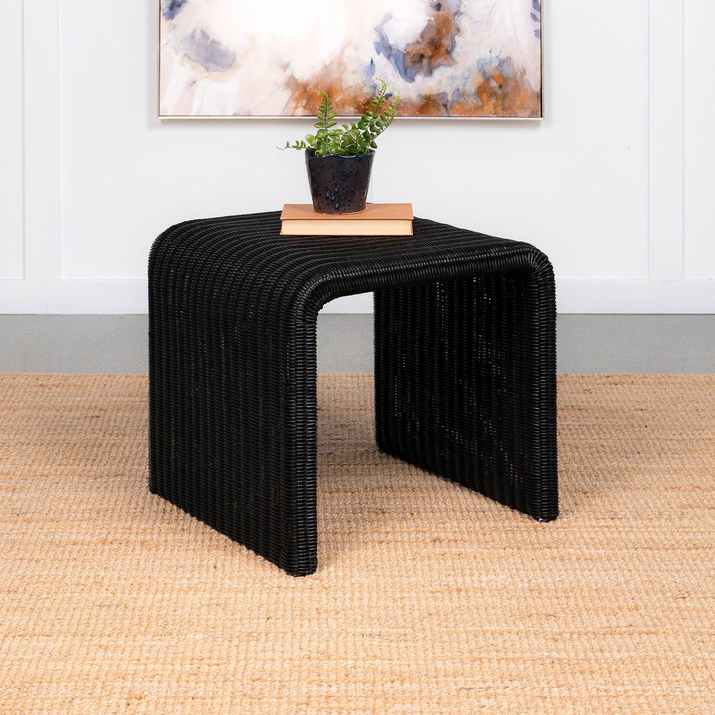 Coaster Furniture Cahya 708517 Woven Rattan Square End Table - Black IMAGE 2