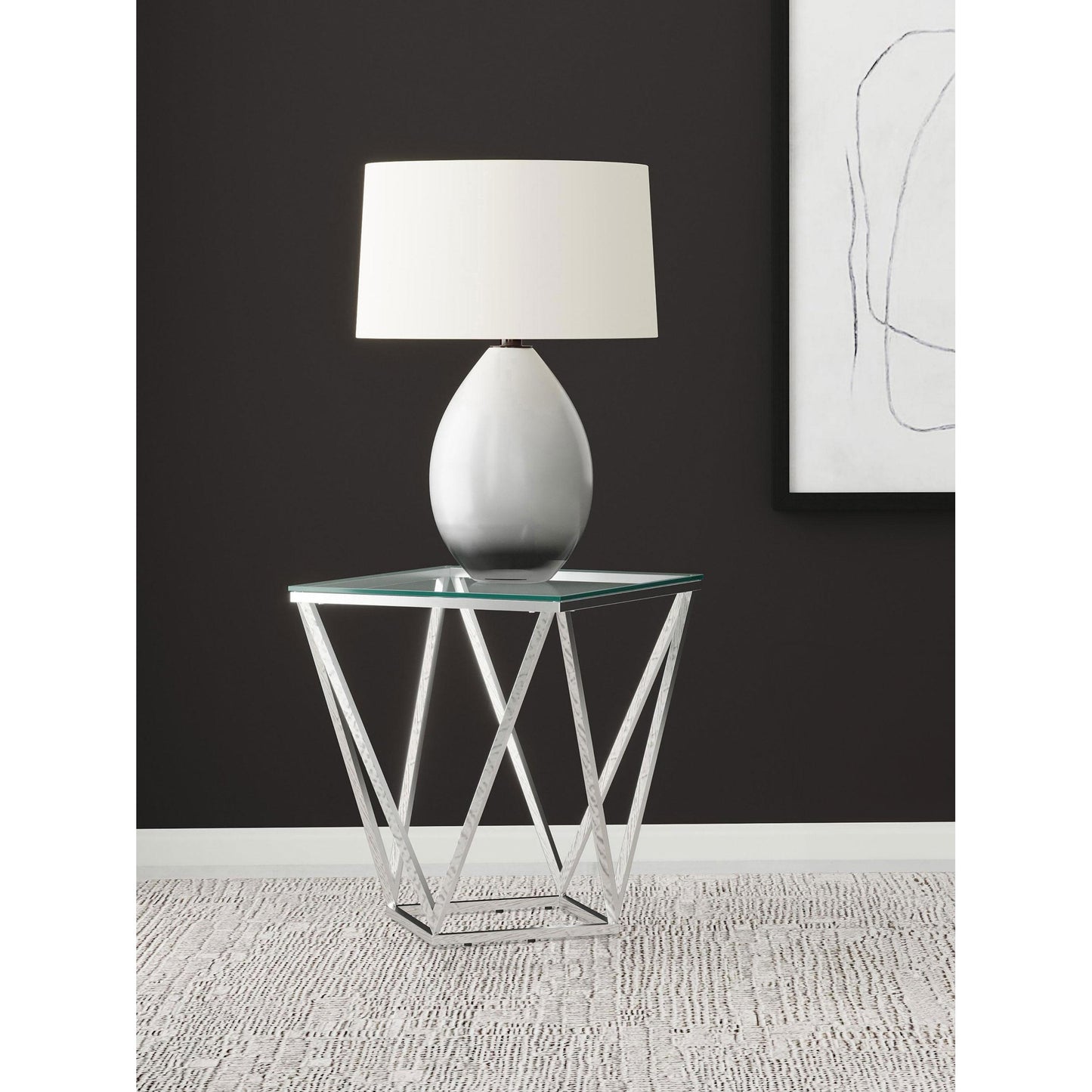 Coaster Furniture Brittania 709737 Square Glass Top Geometric End Table - Nickel IMAGE 2