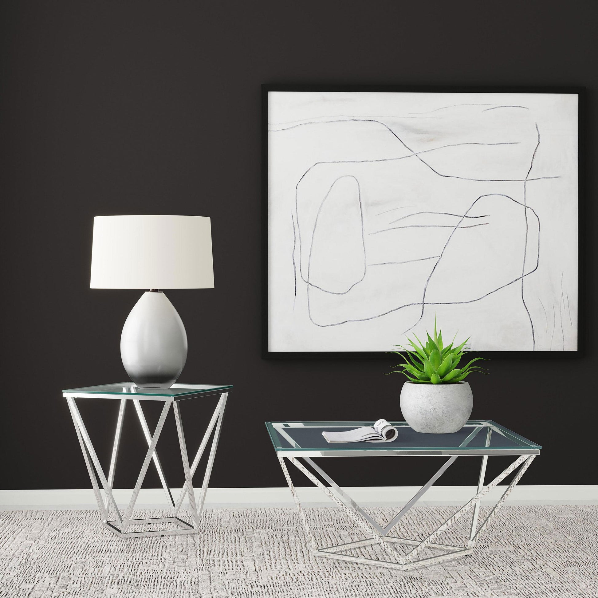 Coaster Furniture Brittania 709738 Square Glass Top Geometric Coffee Table - Nickel IMAGE 7
