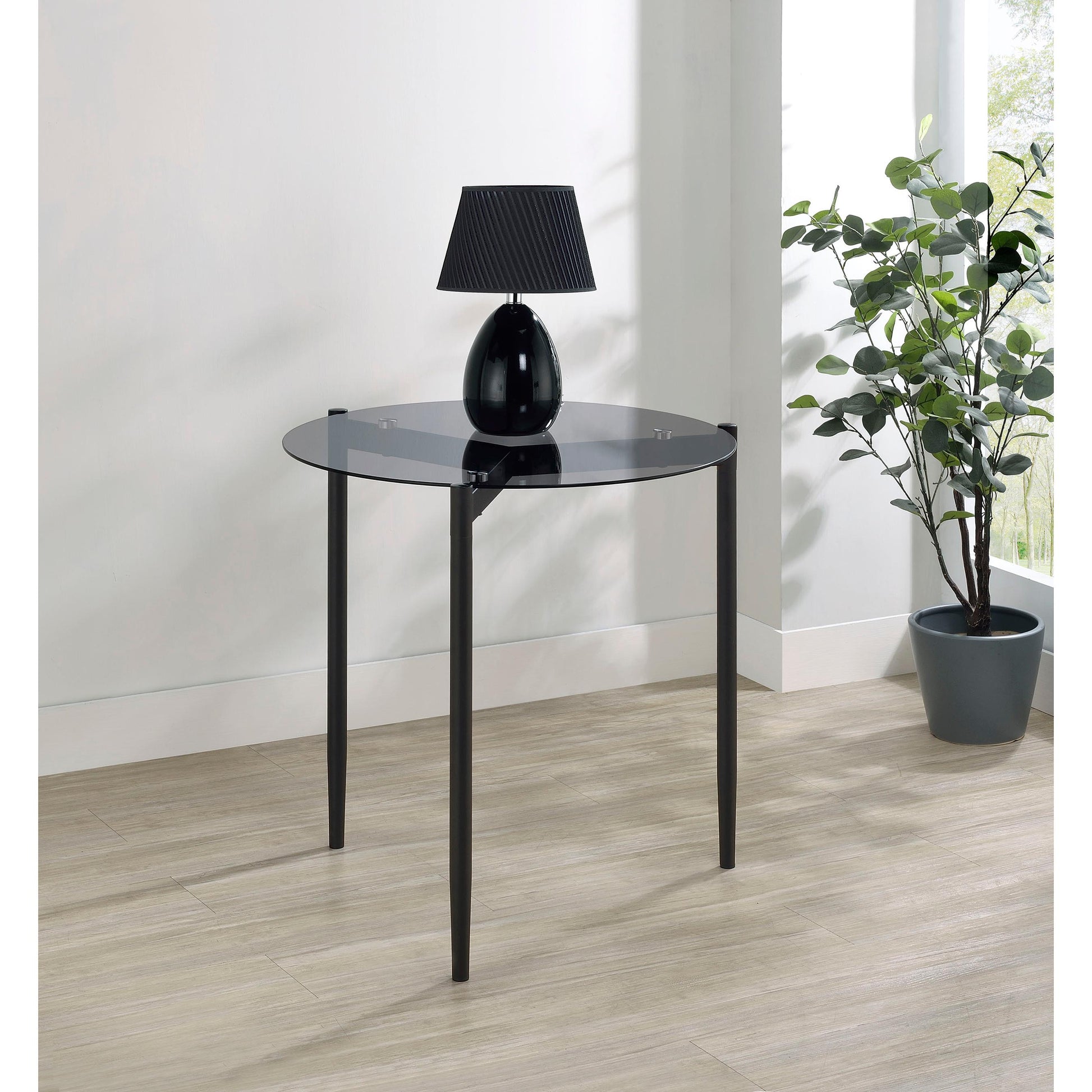  Coaster Furniture Rosalie 710167 Round Smoked Glass Top End Table - Grey IMAGE 2