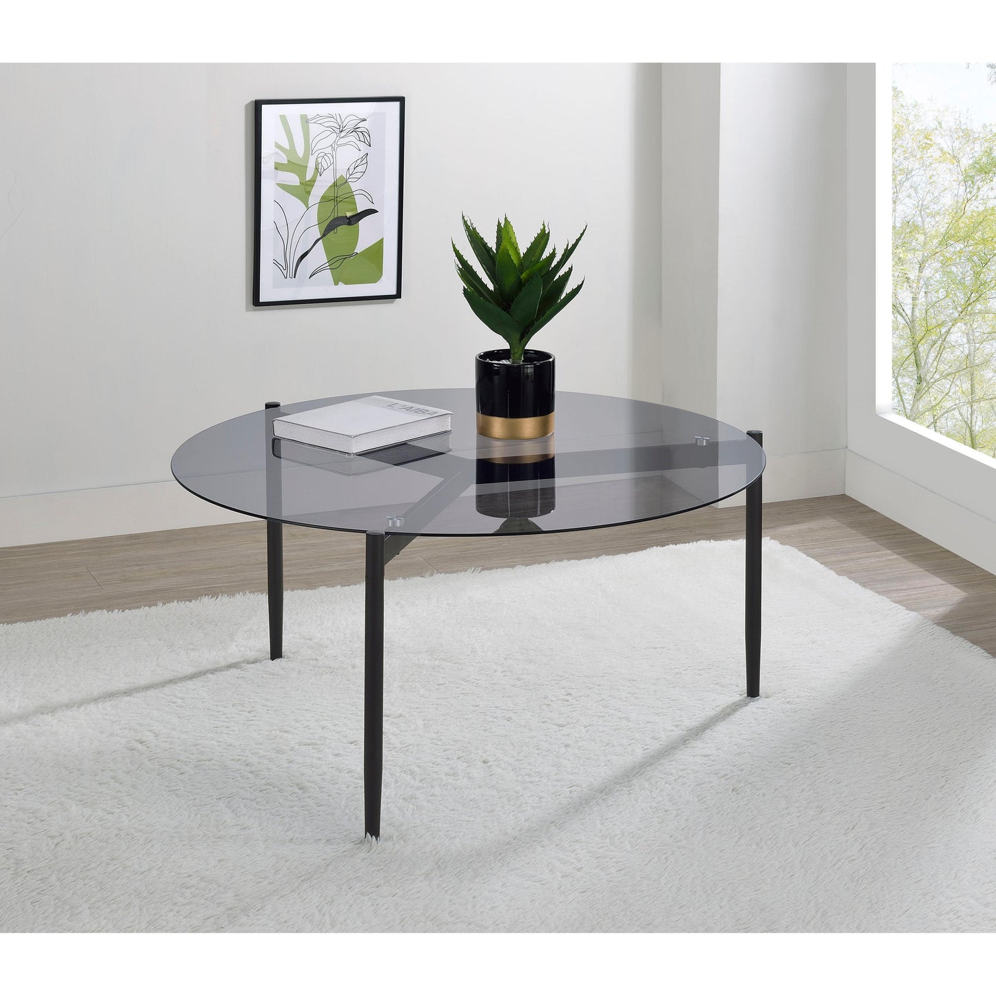  Coaster Furniture Rosalie 710168 Round Smoked Glass Top Coffee Table - Grey IMAGE 2
