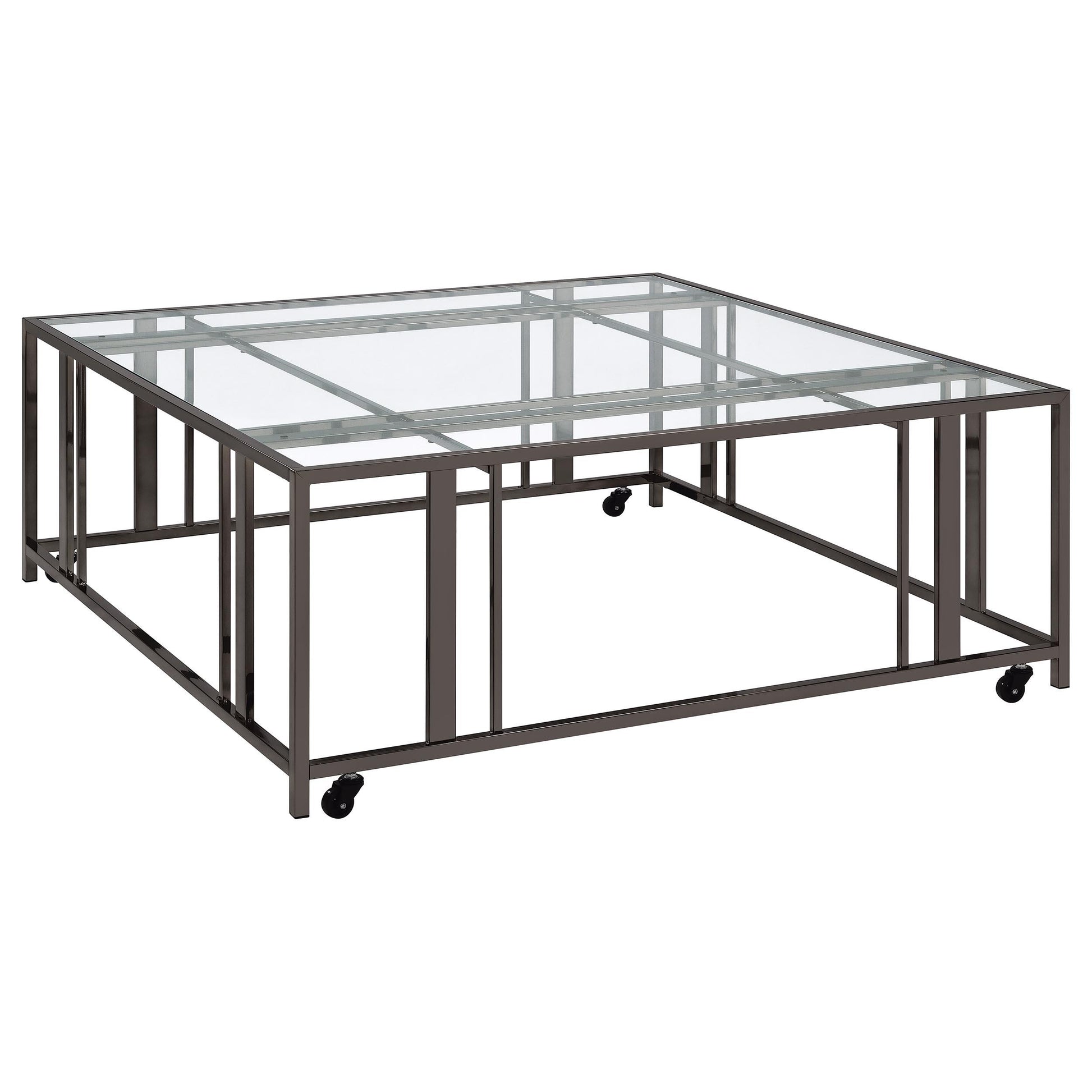 Coaster Furniture Adri 710178 Square Glass Top Coffee Table with Casters - Black Nickel IMAGE 1