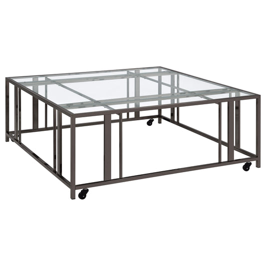 Coaster Furniture Adri 710178 Square Glass Top Coffee Table with Casters - Black Nickel IMAGE 1