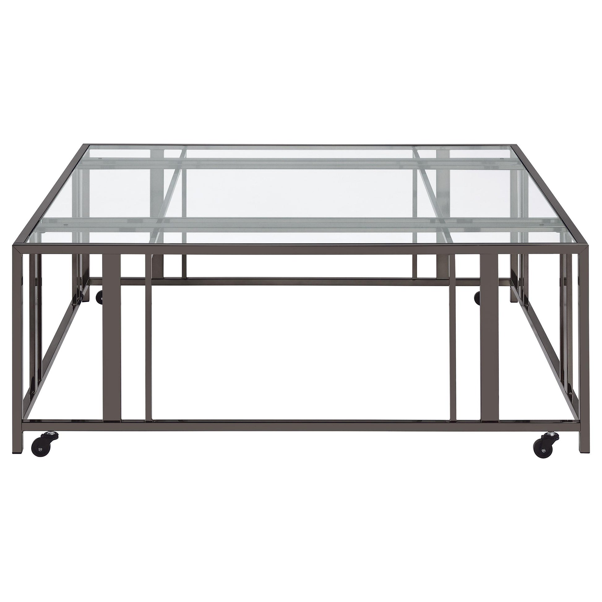 Coaster Furniture Adri 710178 Square Glass Top Coffee Table with Casters - Black Nickel IMAGE 3