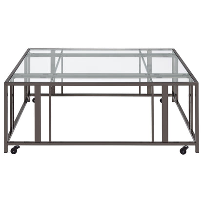 Coaster Furniture Adri 710178 Square Glass Top Coffee Table with Casters - Black Nickel IMAGE 3