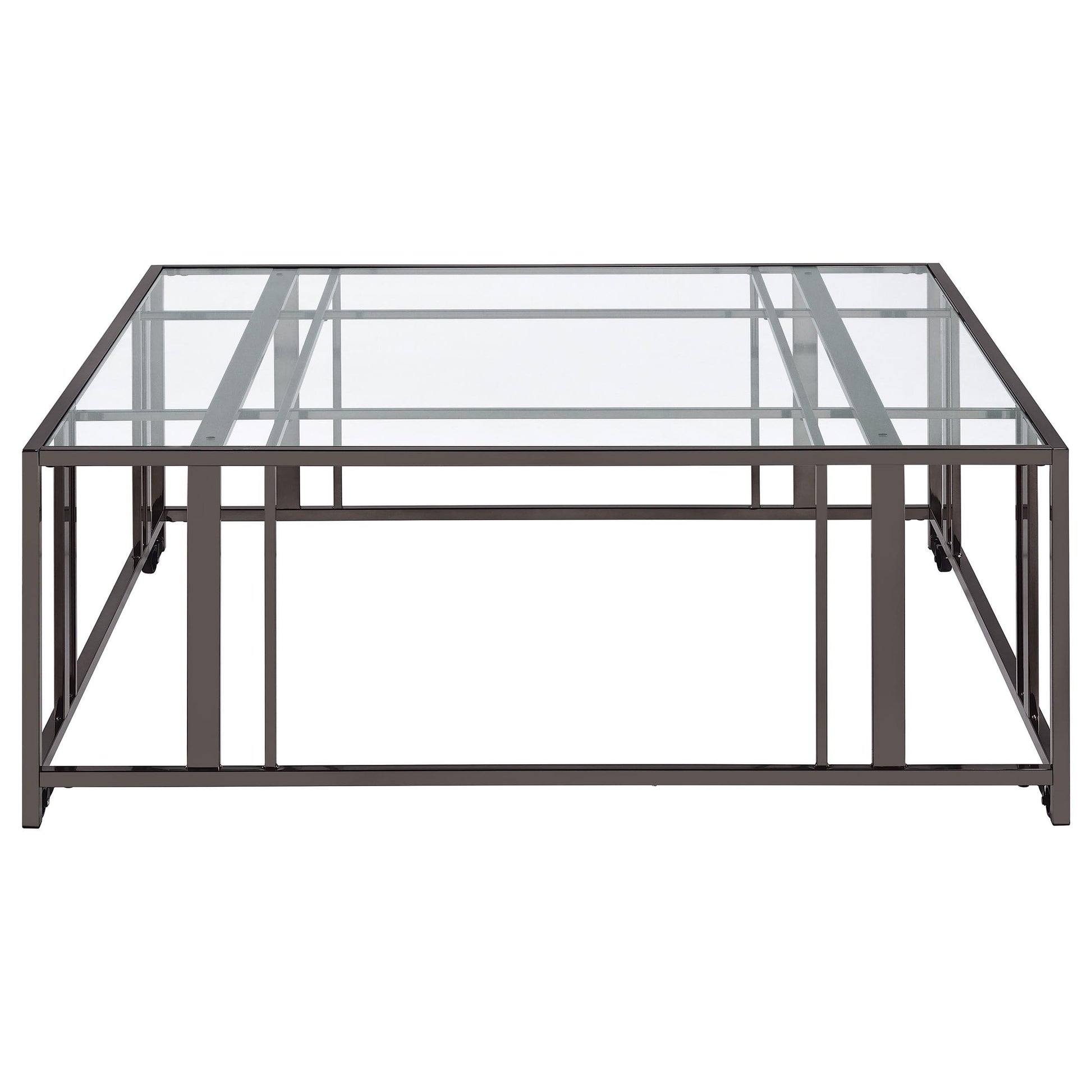 Coaster Furniture Adri 710178 Square Glass Top Coffee Table with Casters - Black Nickel IMAGE 5