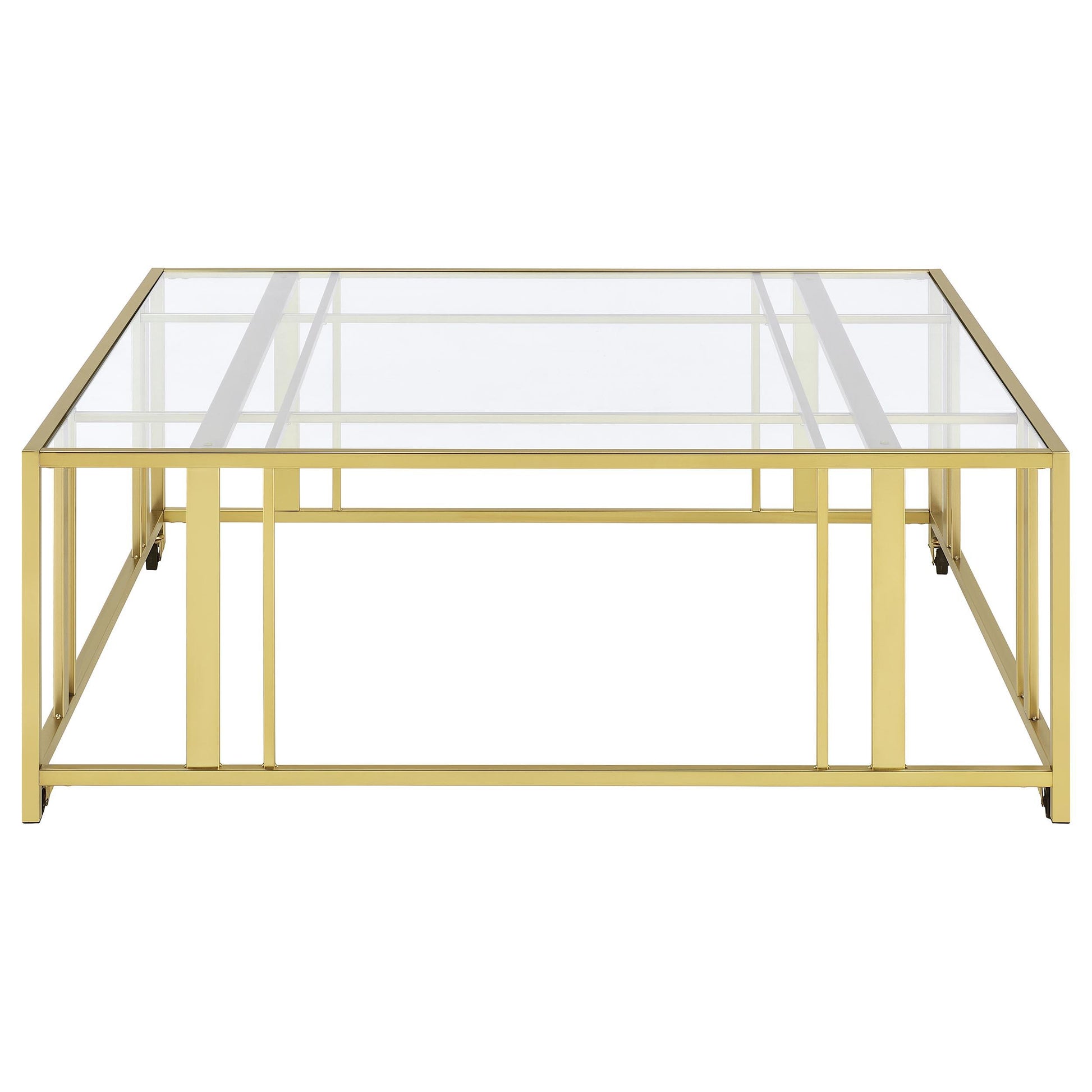 Coaster Furniture Adri 710188 Square Glass Top Coffee Table with Casters - Matte Brass IMAGE 5