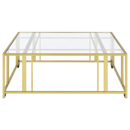 Coaster Furniture Adri 710188 Square Glass Top Coffee Table with Casters - Matte Brass IMAGE 5
