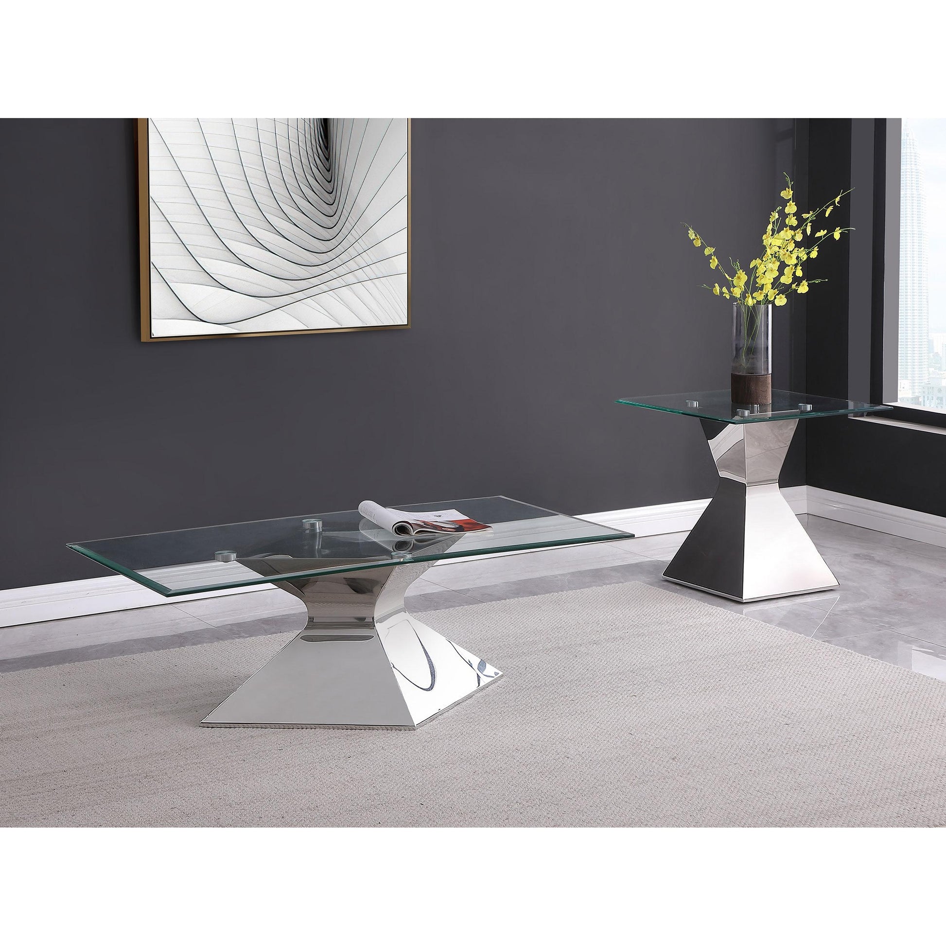 Coaster Furniture Jenny 710208 Glass Top Stainless Steel Coffee Table - Chrome IMAGE 6