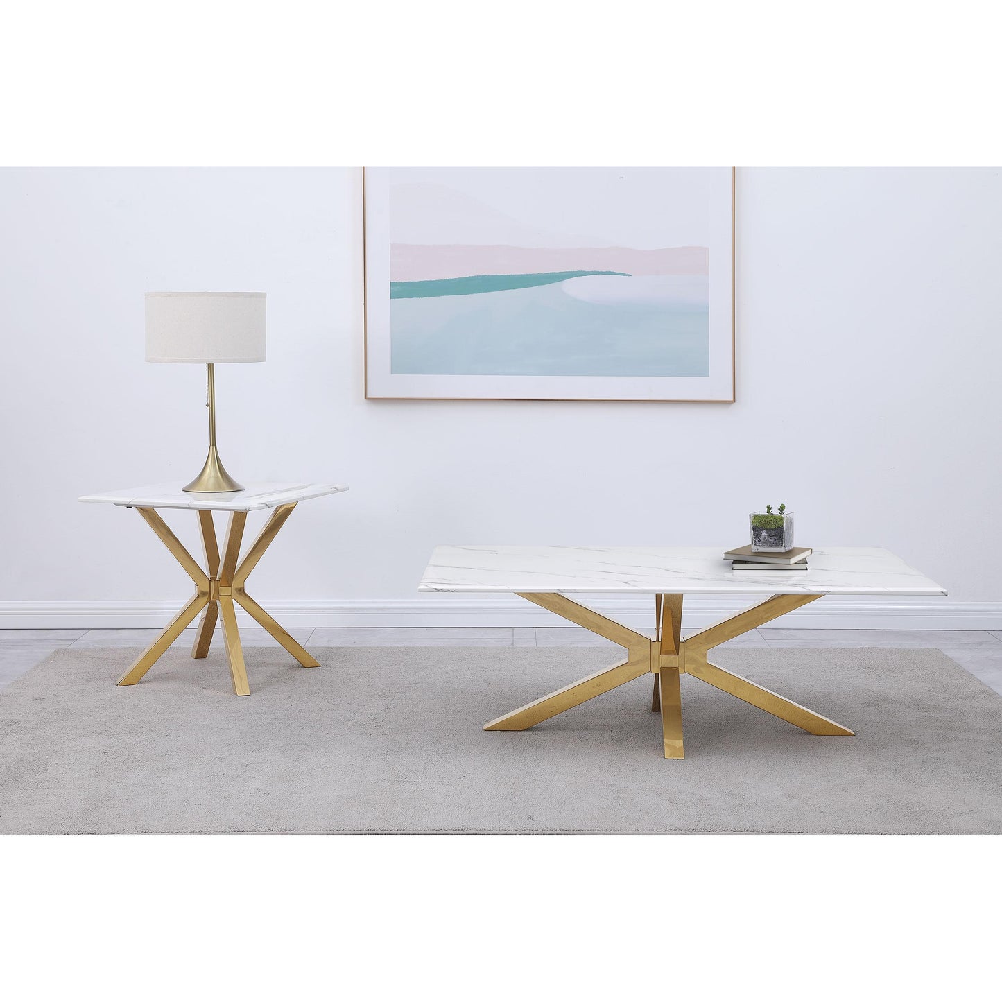  Coaster Furniture Visalia 710218 Faux Marble Top Stainless Steel Coffee Table - Gold IMAGE 7