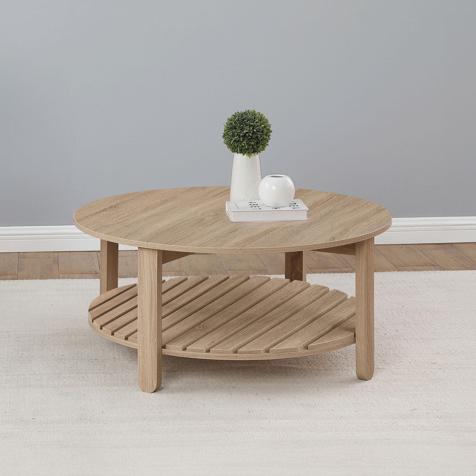 Coaster Furniture Fowler 710288 1-shelf Round Engineered Wood Coffee Table - Natural IMAGE 2