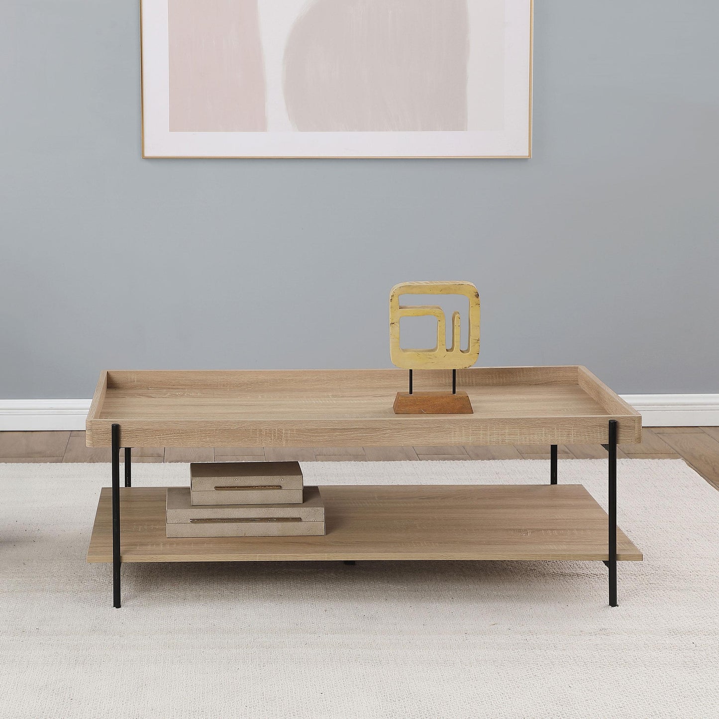 Coaster Furniture Fallon 710308 Rectangular Engineered Wood Coffee Table - Light Brown IMAGE 2