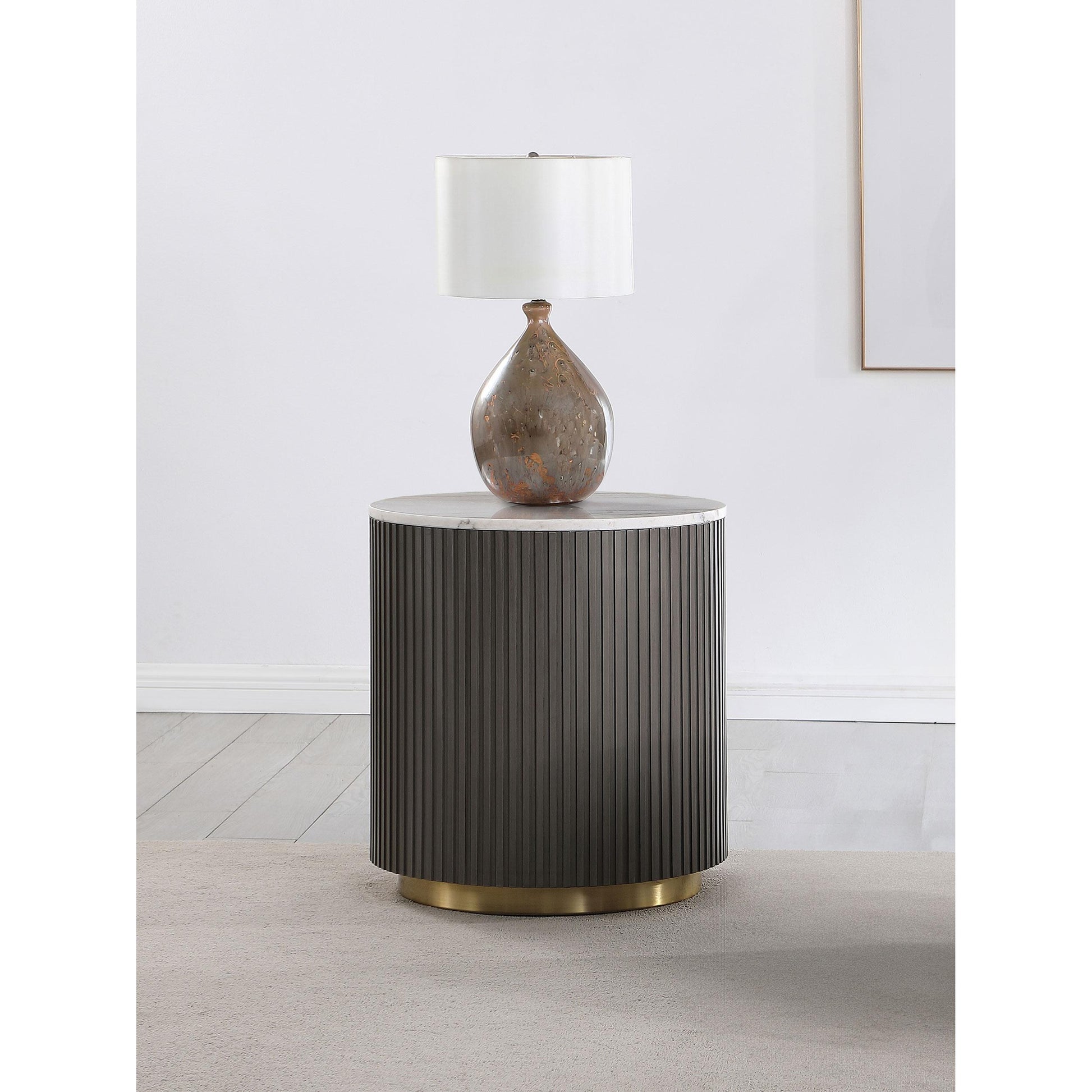  Coaster Furniture Jason 710417 Round Marble Top Side End Table - White and Charcoal IMAGE 2