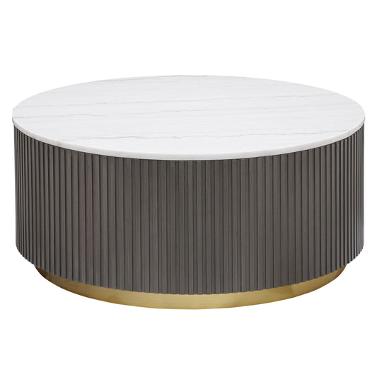  Coaster Furniture Jason 710418 Round Marble Top Coffee Table - White and Charcoal IMAGE 1