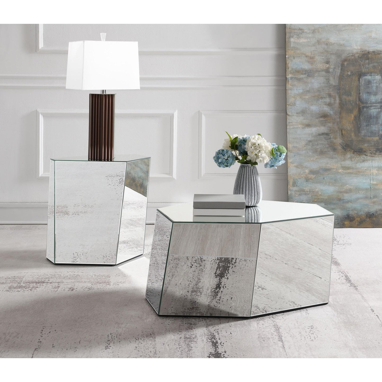 Coaster Furniture Capella 710447 Mirrored Abstract Geometric End Table - Silver IMAGE 6