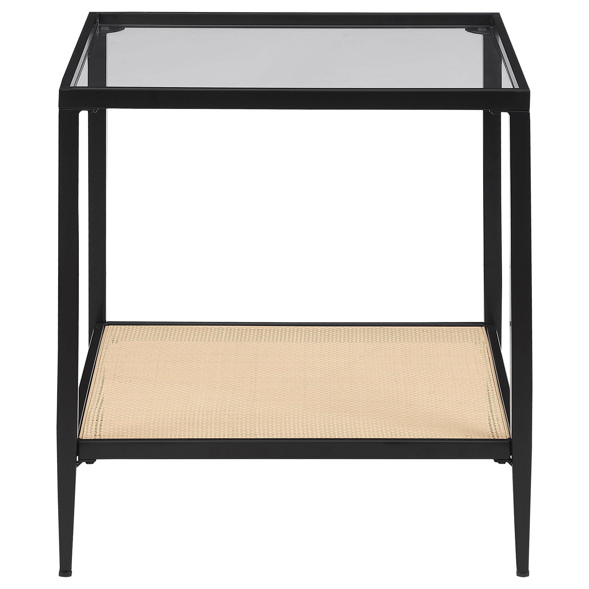 Coaster Furniture Amherst 710657 Glass Top Metal with Cane Shelf End Table - Black IMAGE 3