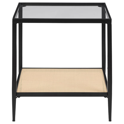 Coaster Furniture Amherst 710657 Glass Top Metal with Cane Shelf End Table - Black IMAGE 3