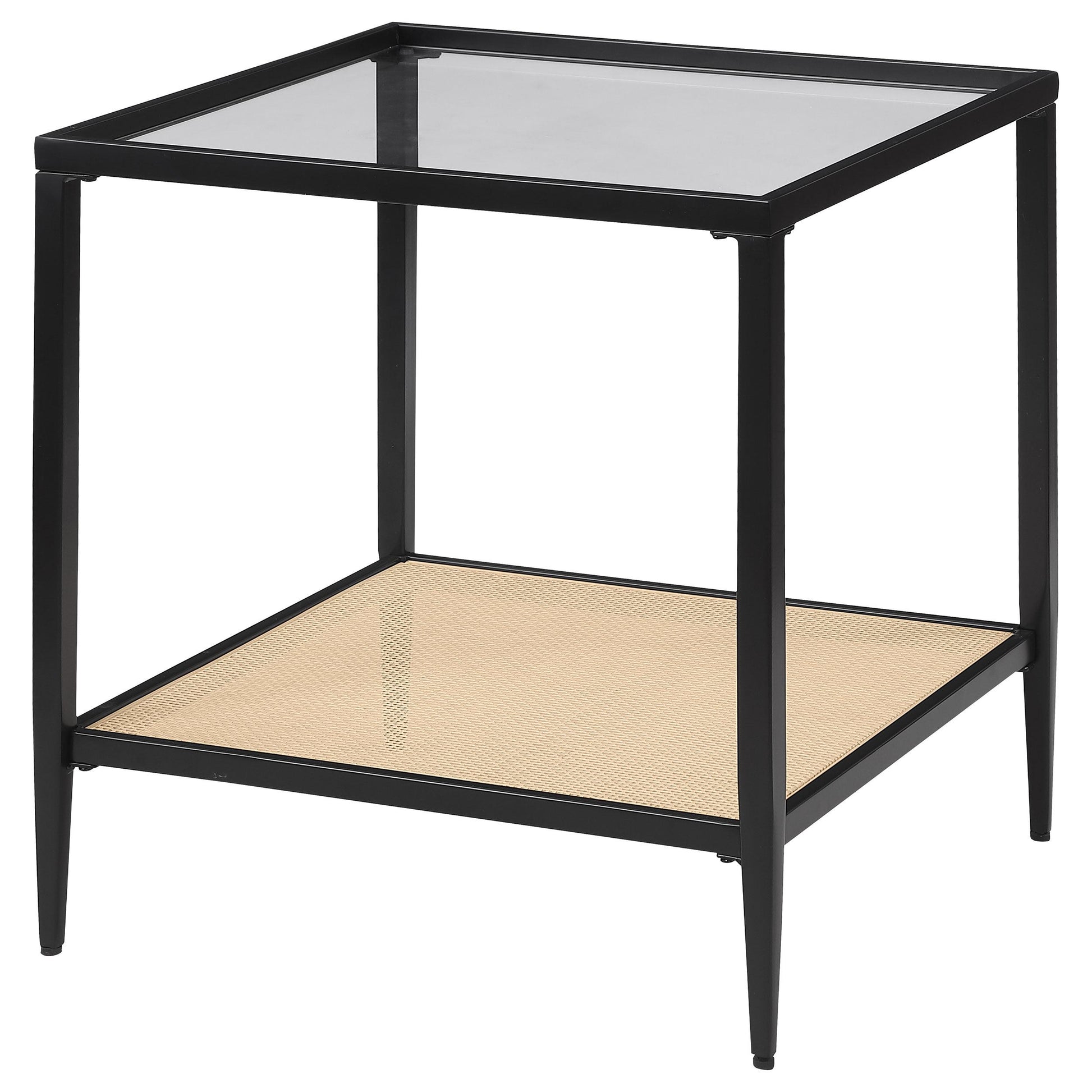 Coaster Furniture Amherst 710657 Glass Top Metal with Cane Shelf End Table - Black IMAGE 4