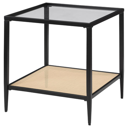 Coaster Furniture Amherst 710657 Glass Top Metal with Cane Shelf End Table - Black IMAGE 4