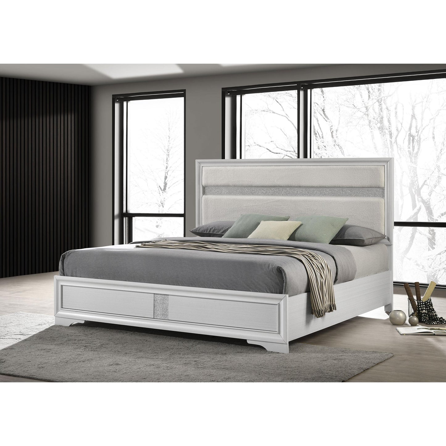 Coaster Furniture Miranda 205110KE 54-inch Upholstered Eastern King Panel Bed - White IMAGE 2