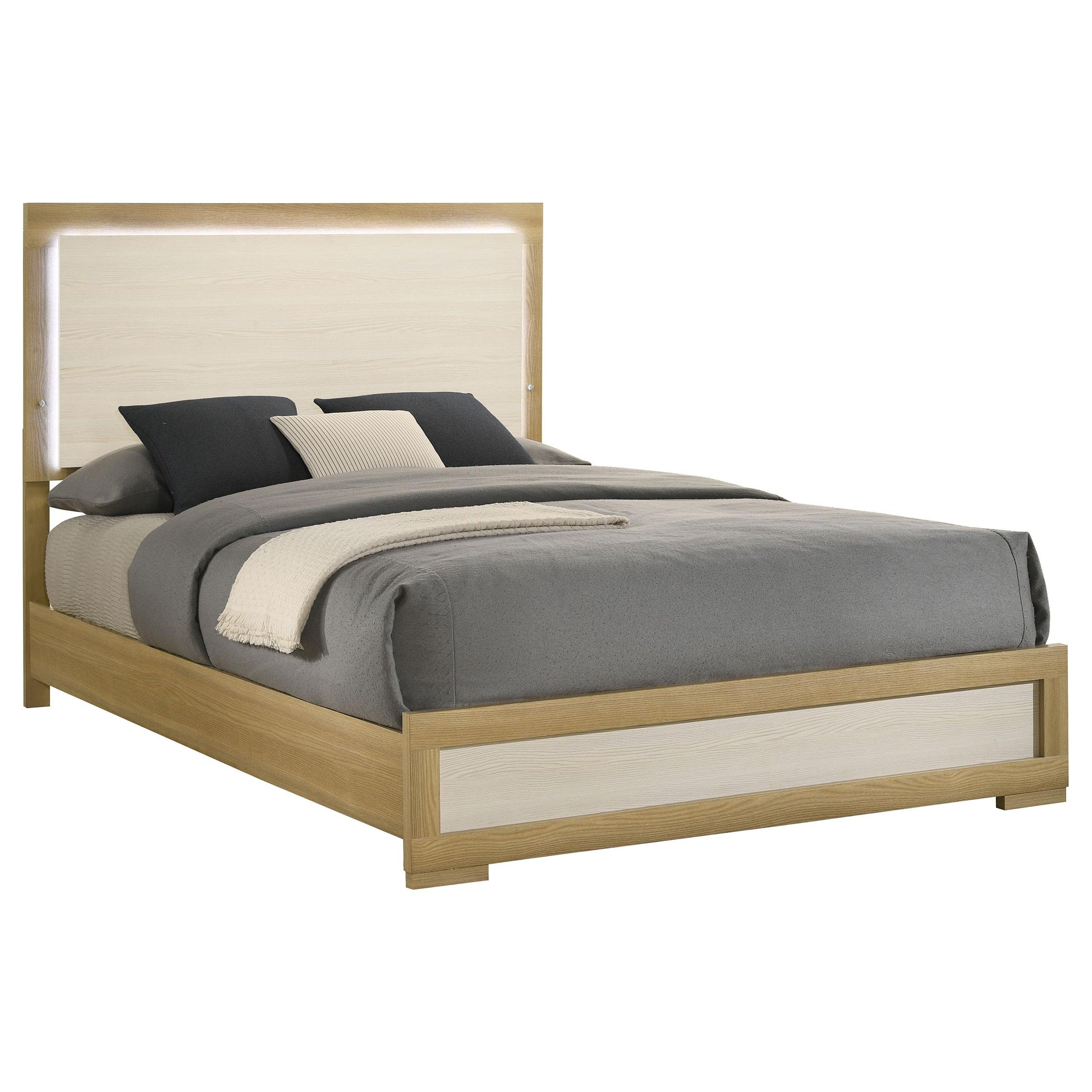  Coaster Furniture Hyland 215651Q Wood Queen LED Panel Bed - Natural and White IMAGE 3