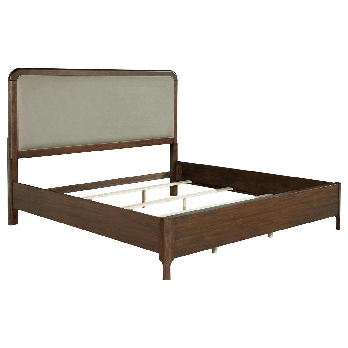  Coaster Furniture Maderia 223321KE 57-inch Upholstered Eastern King Panel Bed - Walnut IMAGE 1
